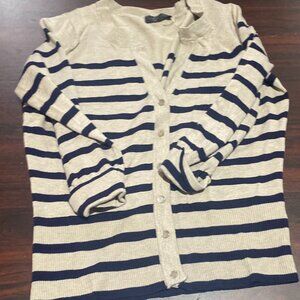 Blue and white striped womans Cardigan. Brand and size unknown